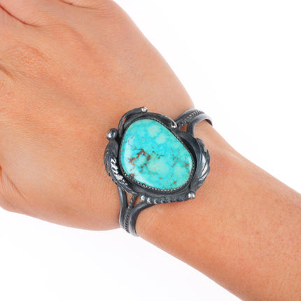 5.75" Vintage Robert Kelley Navajo sterling silver cuff bracelet large turquoise