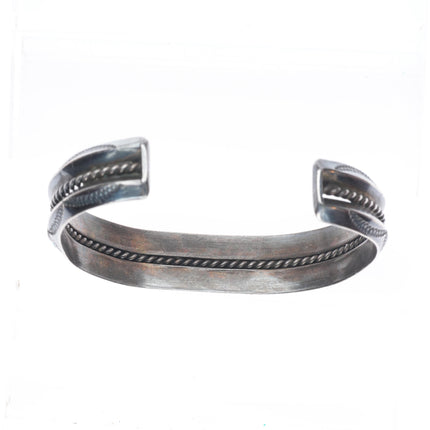 6.5" 30's-40's Navajo Candelaria turquoise sterling silver row cuff bracelet