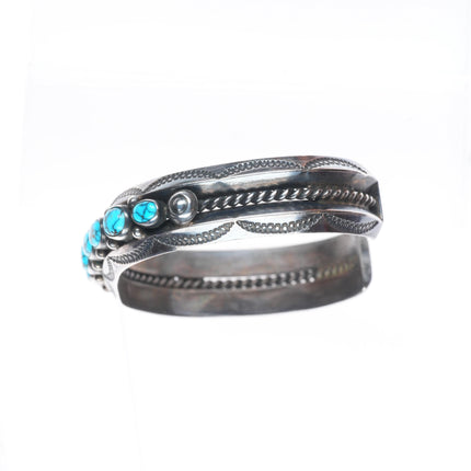 6.5" 30's-40's Navajo Candelaria turquoise sterling silver row cuff bracelet
