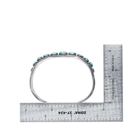 6.5" 30's-40's Navajo Candelaria turquoise sterling silver row cuff bracelet