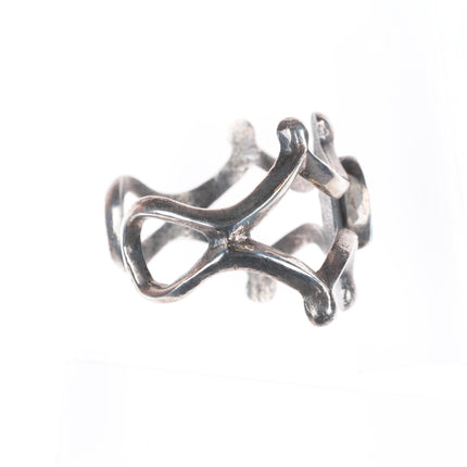 6.35" Vintage Navajo cast sterling silver spiderweb turquoise cuff bracelet