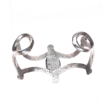 6.35" Vintage Navajo cast sterling silver spiderweb turquoise cuff bracelet