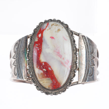 6.4" 30's-40's Navajo sterling silver petrified wood/Agate/Jasper cuff bracelet
