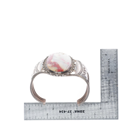 6.4" 30's-40's Navajo sterling silver petrified wood/Agate/Jasper cuff bracelet