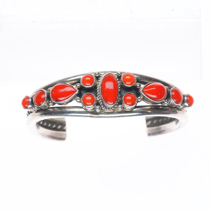 6" Darrin Livingston Navajo sterling silver Mediterranean coral cuff bracelet