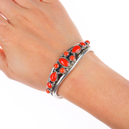 6" Darrin Livingston Navajo sterling silver Mediterranean coral cuff bracelet