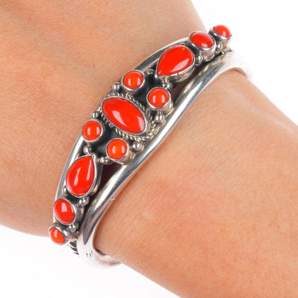 6" Darrin Livingston Navajo sterling silver Mediterranean coral cuff bracelet