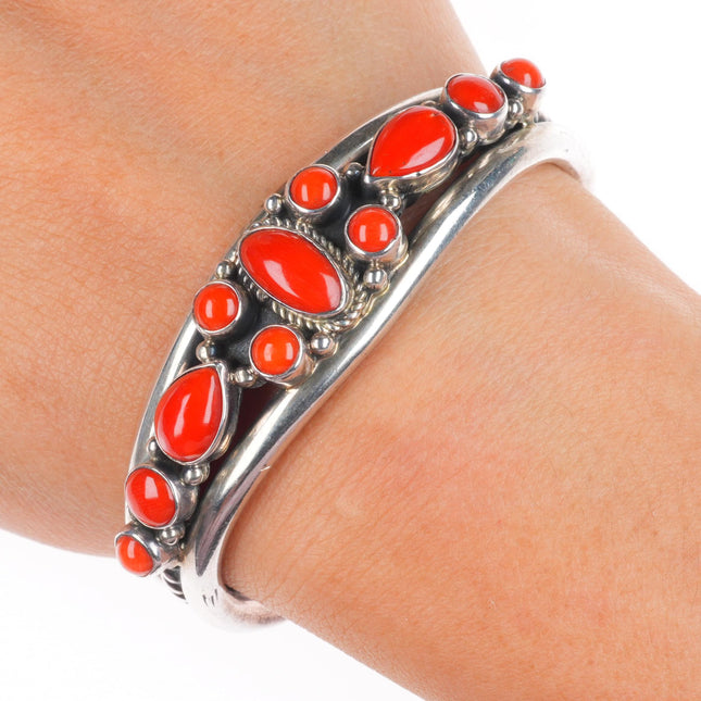 6" Darrin Livingston Navajo sterling silver Mediterranean coral cuff bracelet