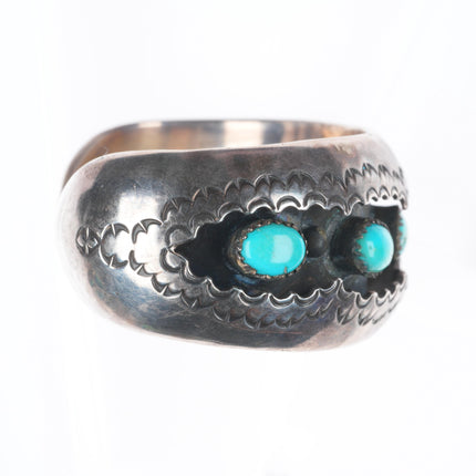 5.9" Ray Smith Navajo sterling silver shadowbox turquoise row cuff bracelet
