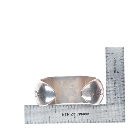 5.9" Ray Smith Navajo sterling silver shadowbox turquoise row cuff bracelet