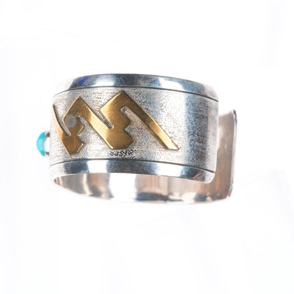 6.75" Thomas Navajo sterling silver, turquoise, brass mounted cuff bracelet