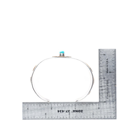6.75" Thomas Navajo sterling silver, turquoise, brass mounted cuff bracelet
