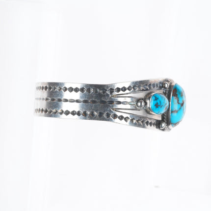 6.1" 1930's Navajo ingot silver/nice turquoise cuff bracelet