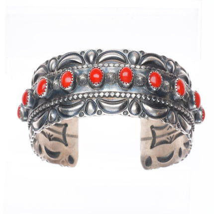 6.7" Ray Delgarito Navajo heavy repousse Mediterranean coral cuff bracelet