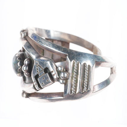 6.25" Vintage Navajo sterling silver Yei cuff bracelet with nice turquoise