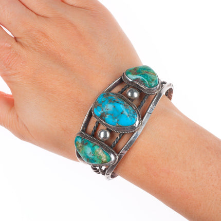 6.4" 1940's vintage Navajo sterling silver 3 stone twisted wire cuff bracelet