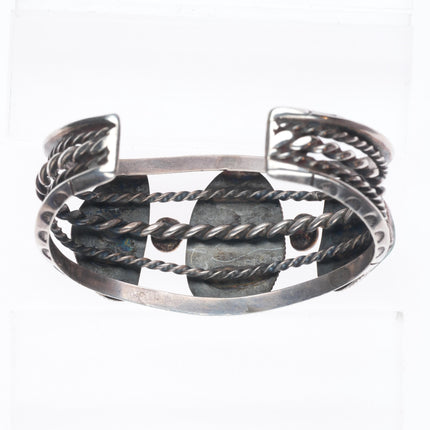 6.4" 1940's vintage Navajo sterling silver 3 stone twisted wire cuff bracelet