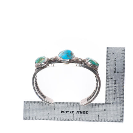 6.4" 1940's vintage Navajo sterling silver 3 stone twisted wire cuff bracelet