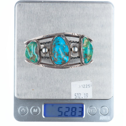 6.4" 1940's vintage Navajo sterling silver 3 stone twisted wire cuff bracelet