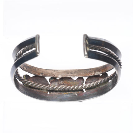 6.1" 30's-40's Navajo Blue Gem turquoise sterling silver carinated cuff bracelet