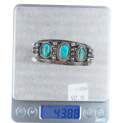 6.1" 30's-40's Navajo Blue Gem turquoise sterling silver carinated cuff bracelet