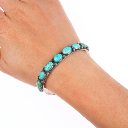 6.7" c1930's Navajo sterling silver turquoise row cuff bracelet stamped sides