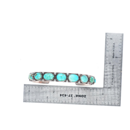 6.7" c1930's Navajo sterling silver turquoise row cuff bracelet stamped sides