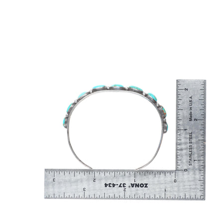 6.7" c1930's Navajo sterling silver turquoise row cuff bracelet stamped sides