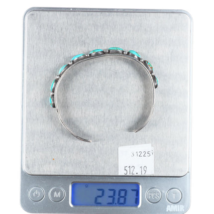 6.7" c1930's Navajo sterling silver turquoise row cuff bracelet stamped sides