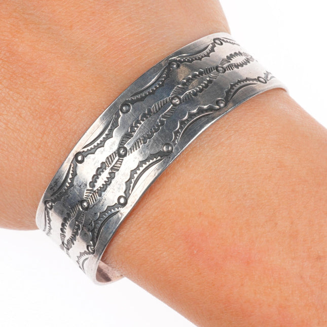 6.1" 20's-30's Navajo ingot silver hand stamped band cuff bracelet