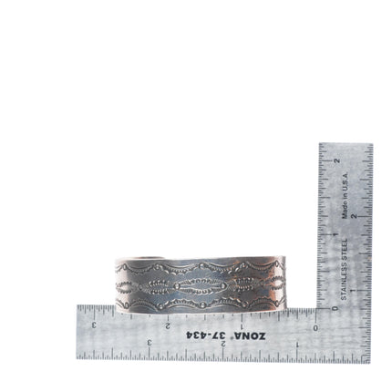 6.1" 20's-30's Navajo ingot silver hand stamped band cuff bracelet