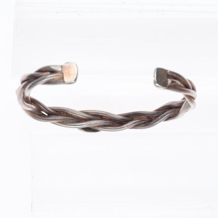 6" Vintage Navajo sterling silver high grade turquoise braided cuff bracelet