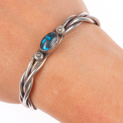 6" Vintage Navajo sterling silver high grade turquoise braided cuff bracelet