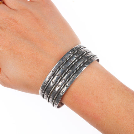 6.6" vintage Navajo sterling silver stacked/twisted wire stamped cuff bracelet