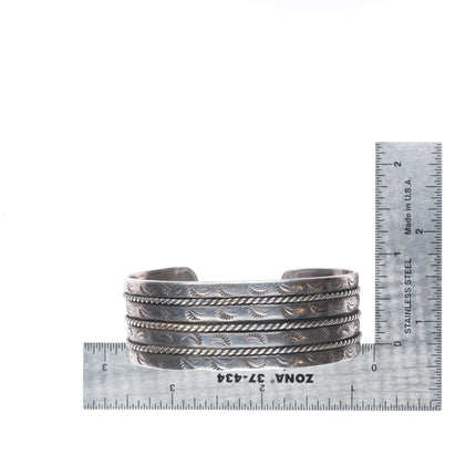 6.6" vintage Navajo sterling silver stacked/twisted wire stamped cuff bracelet