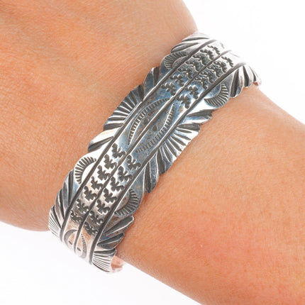 6.6" vintage Navajo sterling silver SS hand stamped cuff bracelet