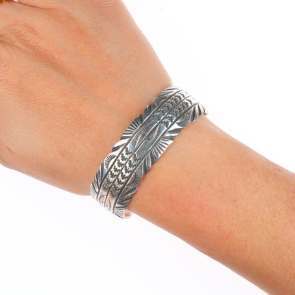 6.6" vintage Navajo sterling silver SS hand stamped cuff bracelet