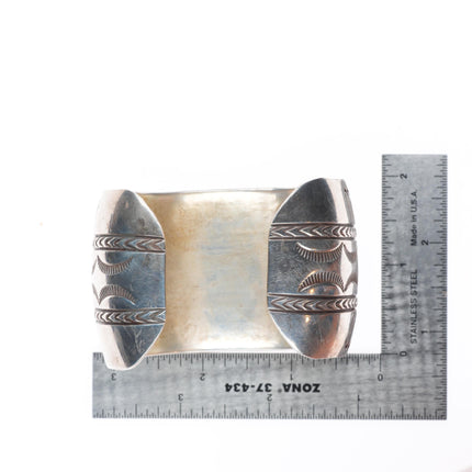 7.3" Loren Begay Navajo wide sterling silver hand stamped cuff bracelet