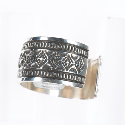 6.5" Freddie Maloney Navajo deep stamped sterling silver heavy cuff bracelet