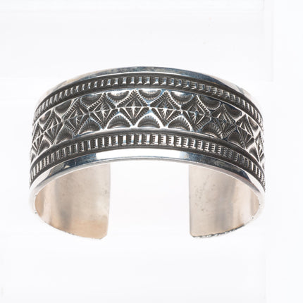 6.5" Freddie Maloney Navajo deep stamped sterling silver heavy cuff bracelet