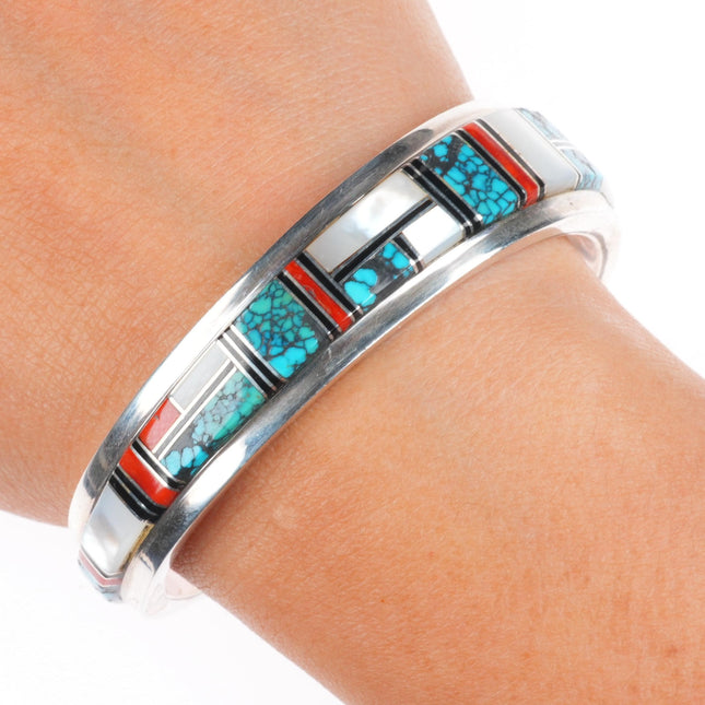 6.1" Sylvia Chee Navajo sterling silver, turquoise, coral, shell cuff bracelet