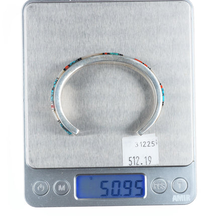 6.1" Sylvia Chee Navajo sterling silver, turquoise, coral, shell cuff bracelet