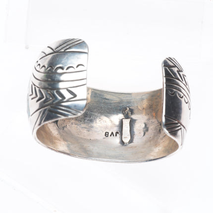6" JVB Navajo sterling silver chip inlay turquoise Peyote Bird cuff bracelet