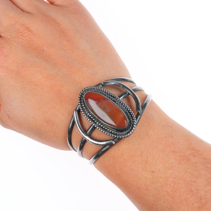 6" Vintage Navajo sterling silver petrified wood cuff bracelet