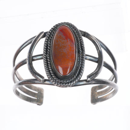 6" Vintage Navajo sterling silver petrified wood cuff bracelet