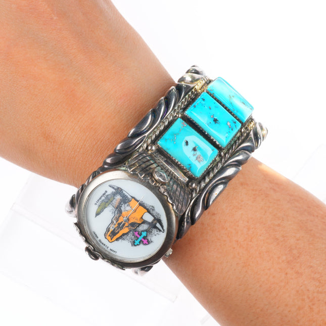 7.6" Ben Touchine vintage Navajo sterling silver turquoise watch cuff bracelet