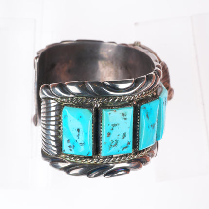 7.6" Ben Touchine vintage Navajo sterling silver turquoise watch cuff bracelet