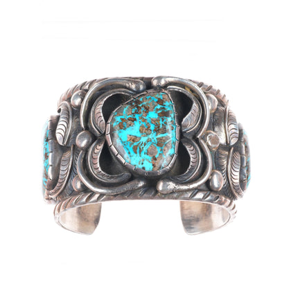 7.7" Jane Popovitch Navajo Blue Diamond Turquoise sterling silver cuff bracelet