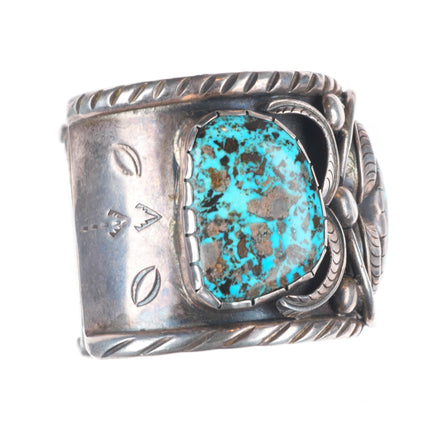 7.7" Jane Popovitch Navajo Blue Diamond Turquoise sterling silver cuff bracelet