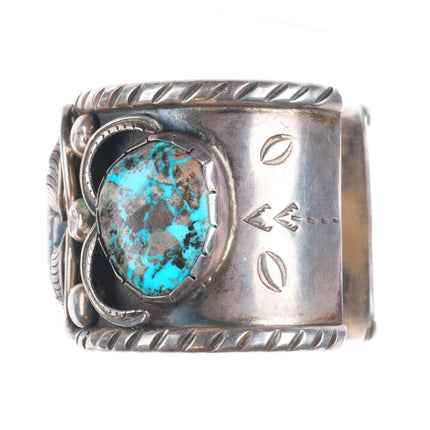7.7" Jane Popovitch Navajo Blue Diamond Turquoise sterling silver cuff bracelet